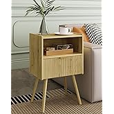 Veegle Nightstand,Modern Bedside Table with Storage Drawer and Open Wood Shelf, Accent Night Stand with Solid Wood Legs for Living Room, Bedroom and Small Spaces,Easy Assembly (Yellow Oak)