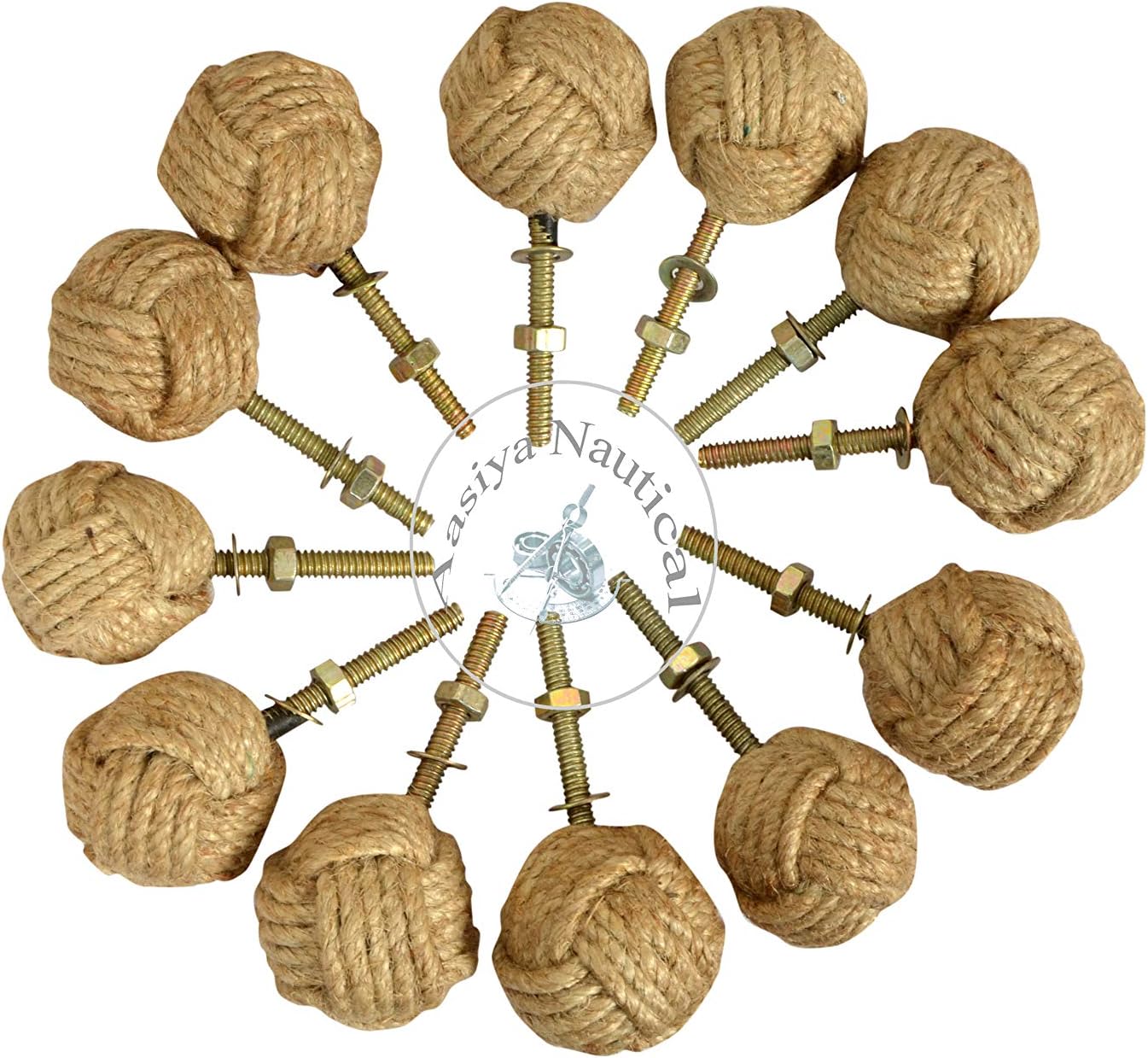 12 Knotty Door knobs Nautical Drawer pulls Jute Rope Drawer pulls a