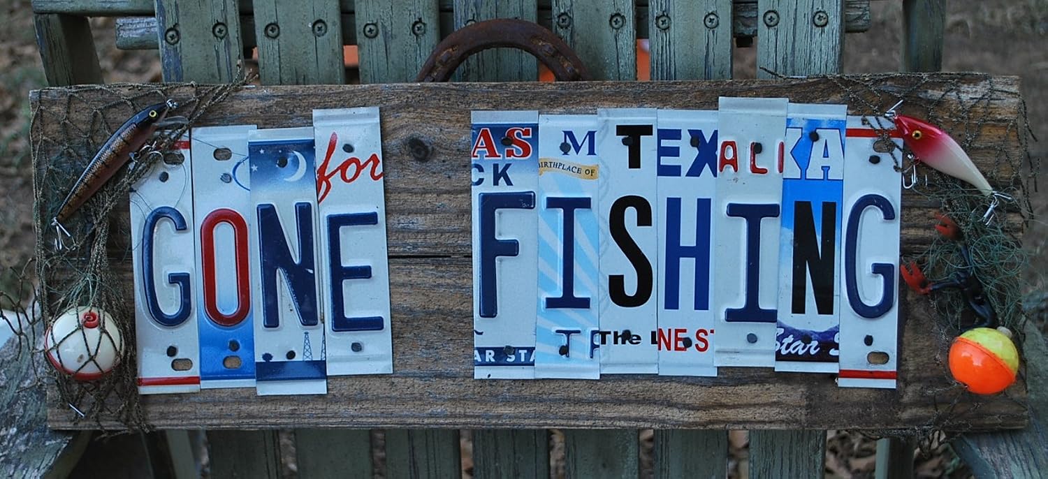 Gone Fishing Sign Fishing License Plate Wood