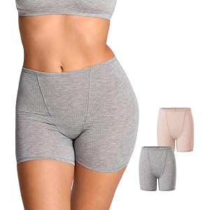 SOULVOR Natrelax Modal Ribbed Boxer Briefs | 2 Pack, Semi Sheer Fabric, High Waisted Boy Shorts, 100% Cotton Lining, Tagless