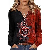Zeagoo Fall Tops for Women Long Sleeve Button Up Shirts Floral Tunics V Neck Pullover Blouse