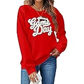 YALUCOR Women Football Sweatshirt Gameday Pullover Shirt Casual Football Mom Tops Hoodie Football Season Chenille Patch Tops