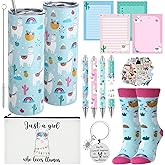 Vesici 13 Pcs Llama Gifts for Girls Llama Lovers Stuff for Girls 20 oz Tumbler with Lid and Straw Cute Makeup Bag Socks Sticky Notes Ballpoint Pens Stickers Keychain Set for Birthday Christmas Gifts