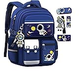 Kids Backpack for Kids, Lightweight Waterproof Blue Backpack for School, Astronaut-themed Kindergarten Elementary School Kids Students Girls and Boys Backpack （Includes astronaut-themed accessories​）