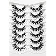 Poolunch False Eyelashes Fluffy Cat Eye Look 8D Crossed Wispy Natural Faux Mink Lashes Fake Eyelashes 7 Pairs Pack