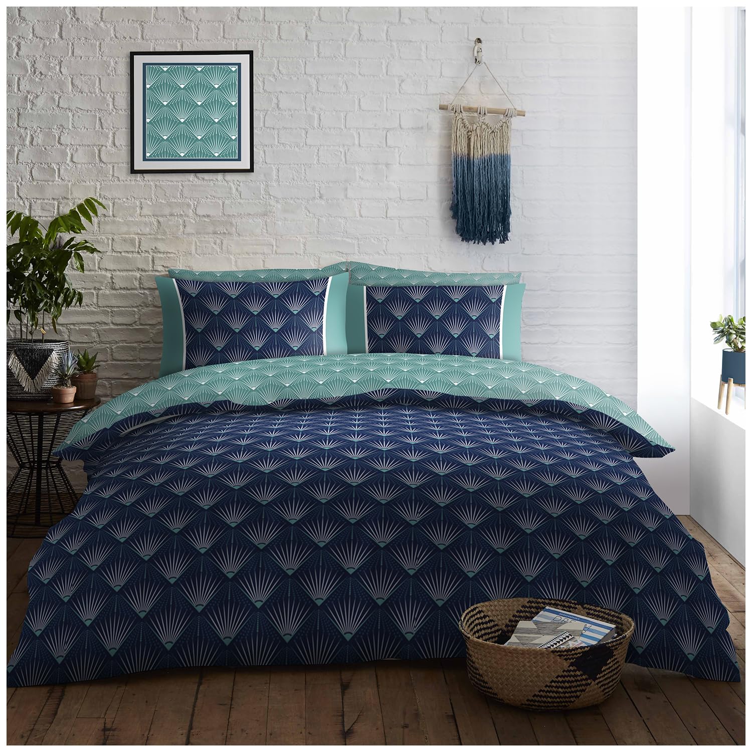 GC GAVENO CAVAILIA Poly Cotton Duvet Cover Sets, Reversible Geometric Bedding Set With Pillow Cases, Printed Bed Covers Double Bed (200x200 cm), Kaya