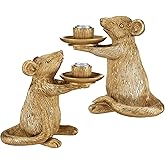 Mumufy Set of 2 Gold Antique Mouse Candle Holders Resin Candlestick Holder Table Decor for Living Room, Dinner, Fireplace Mantle, Christmas Decoration Vintage Decorative Table Centerpiece, Home Party