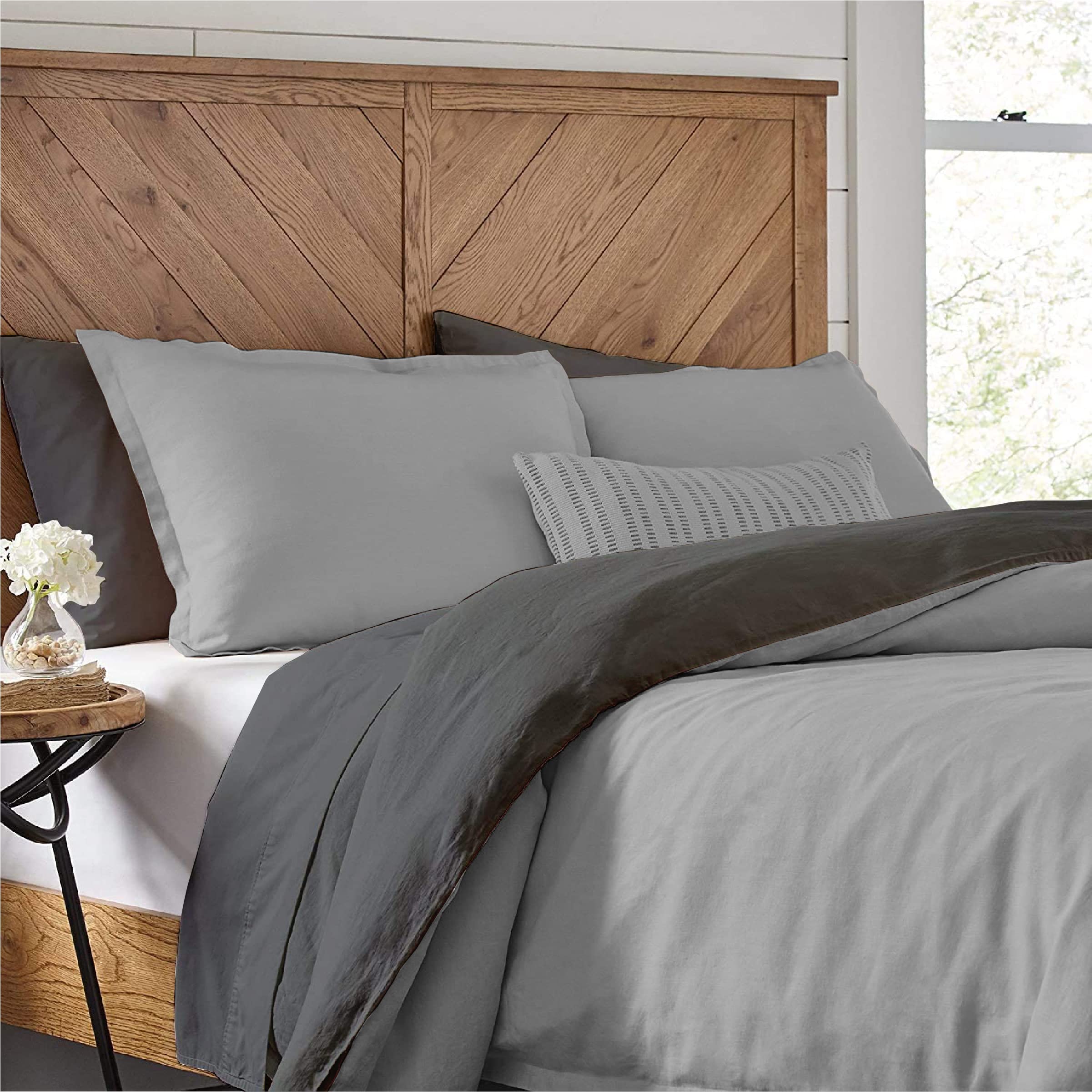 Kotton Culture Duvet Cover Set Soft & Smooth 100% Cotton Quilt Cover 219 X 224 cm with 2 Matching Pillow shams 50 X 75 cm, Reversible GREY & SILVER KING