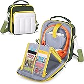 LoDrid Portable Carrying Case Compatible with Yoto Mini Audio Player (2024 Edition), Card Holder Hold up to 36 Cards, Puffy Storage Bag with Adjustable Shoulder Strap for Travel, Green, Bag Only