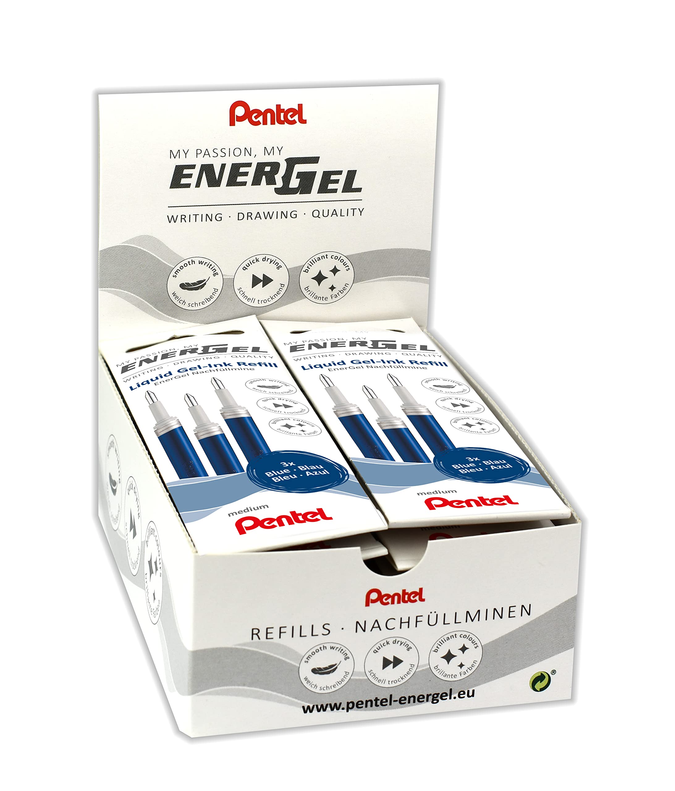 Pentel EnerGel LR7 Refill for 0.7 mm Gel Pen, Blue (Pack of 12 x 3)