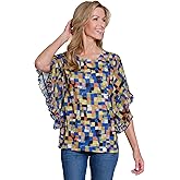 MULTIPLES Women's Flounce Sleeve Scoop Neck Top, Multi