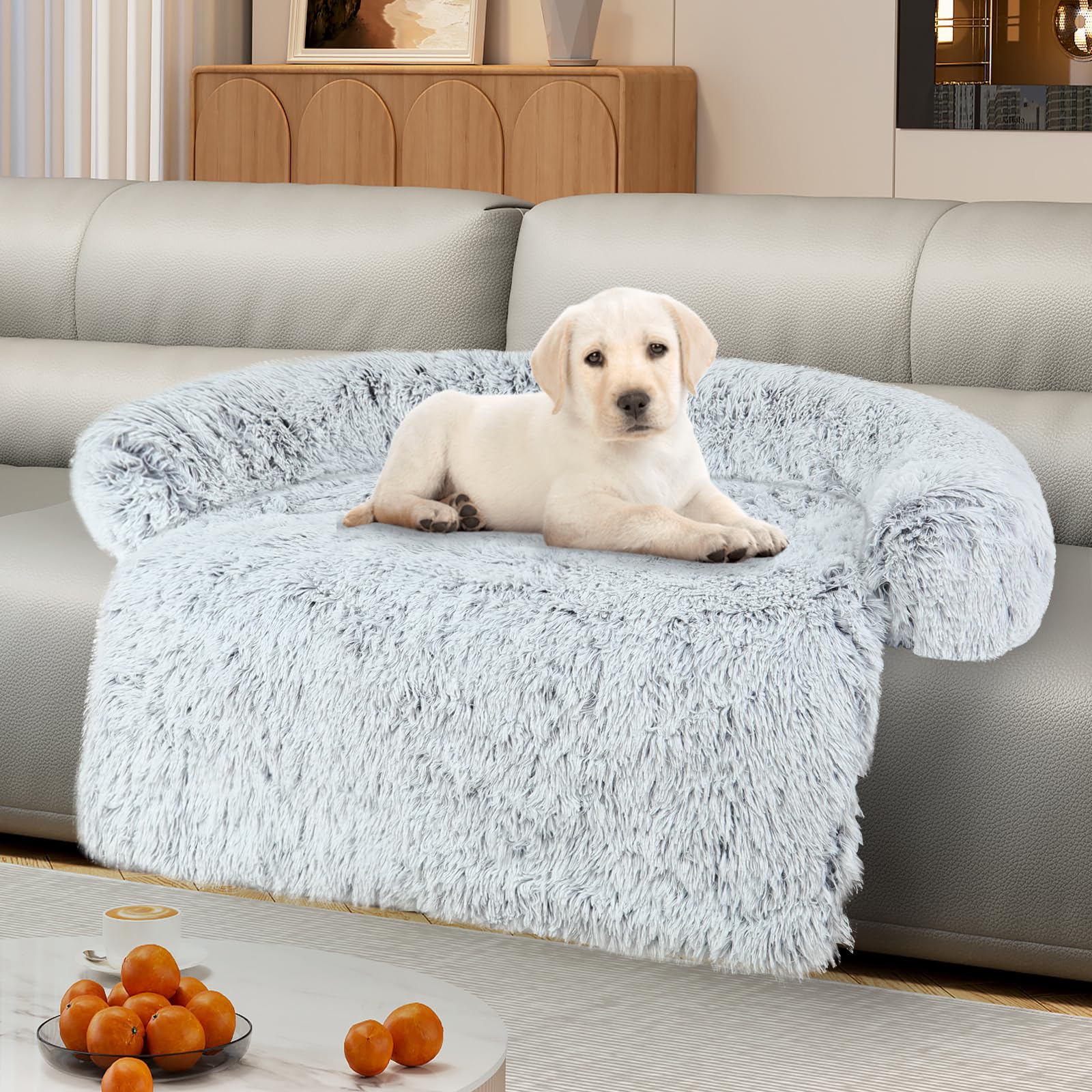 Photo 1 of Luxurious Dog Couch Bed Protector for Dogs Memory Foam, Removable Fluffy Plush Pet Couch Cover for Dogs Washable, Calming Dog Sofa Beds, Waterproof Couch Protector, Pet Beds Mats for Couch(M)