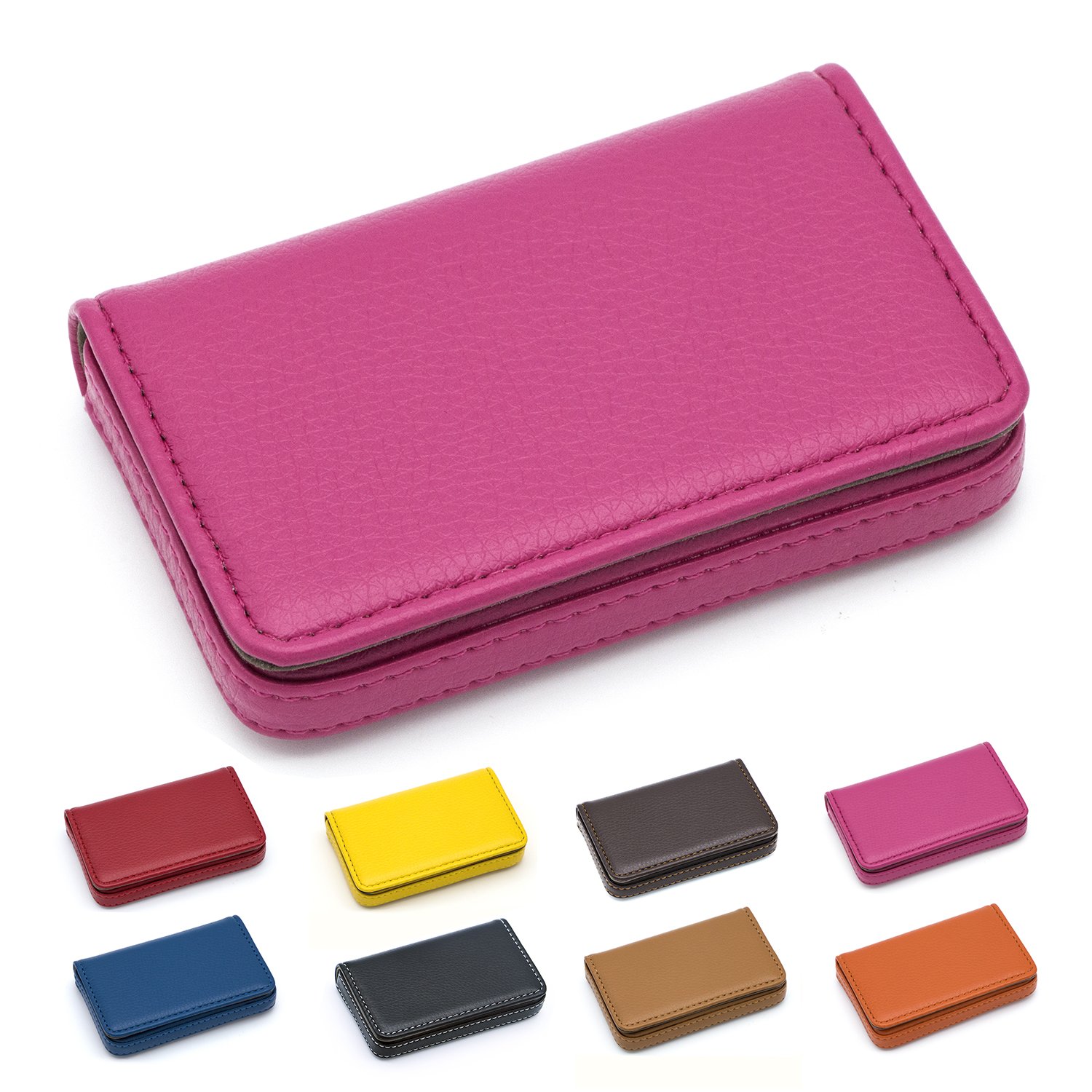 Padike Business Name Card Holder Luxury PU Leather,Business Name Card Holder Wallet Credit card ID Case/Holder for Men & Women - Keep Your Business Cards Clean (Rose red)