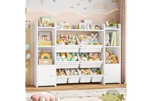 FOTOSOK 55''Large Toy Storage Organizer with 8 Toy Bins, Toy Organizers and Storage with Shelf and 6 Storage Cubbies, Playroo