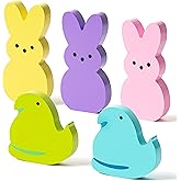 WATINC 5PCS Easter Peeps Chick Table Decor Tiered Tray Sign, Bunny Wooden Signs Tabletop Decoration, Double-sided Rabbit Chicken Wood Centerpiece Desk Topper Easter Spring Holiday Party Gift Supplies