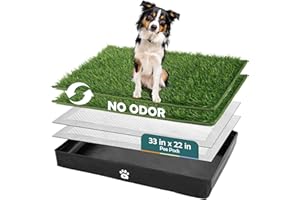 MEEXPAWS Dog Grass Pad with Tray Foldable Dog Litter Box, Large Pee Pad Holder Foldable Liner Base High Side with Odor Free Artificial Grass for Puppy Potty Training Balcony, 2 PCS Disposable Pee Pads
