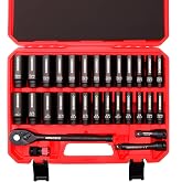 SONIGEKO 30-Piece 1/2" Drive Deep Impact Socket Set | SAE(3/8"&ndash;1")&amp; Metric (10mm&ndash;24mm), Includes 3", 5" Extension Bars, Ratchet Wrench &amp; Bit Adapter