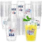 Boocikey 40 Pcs 4th of July Cups, 16 oz Patriotic Plastic Cups, American Flags Disposable Party Cups, 250th Anniversary Cups for Independence Day Patriotic Day Party Supplies