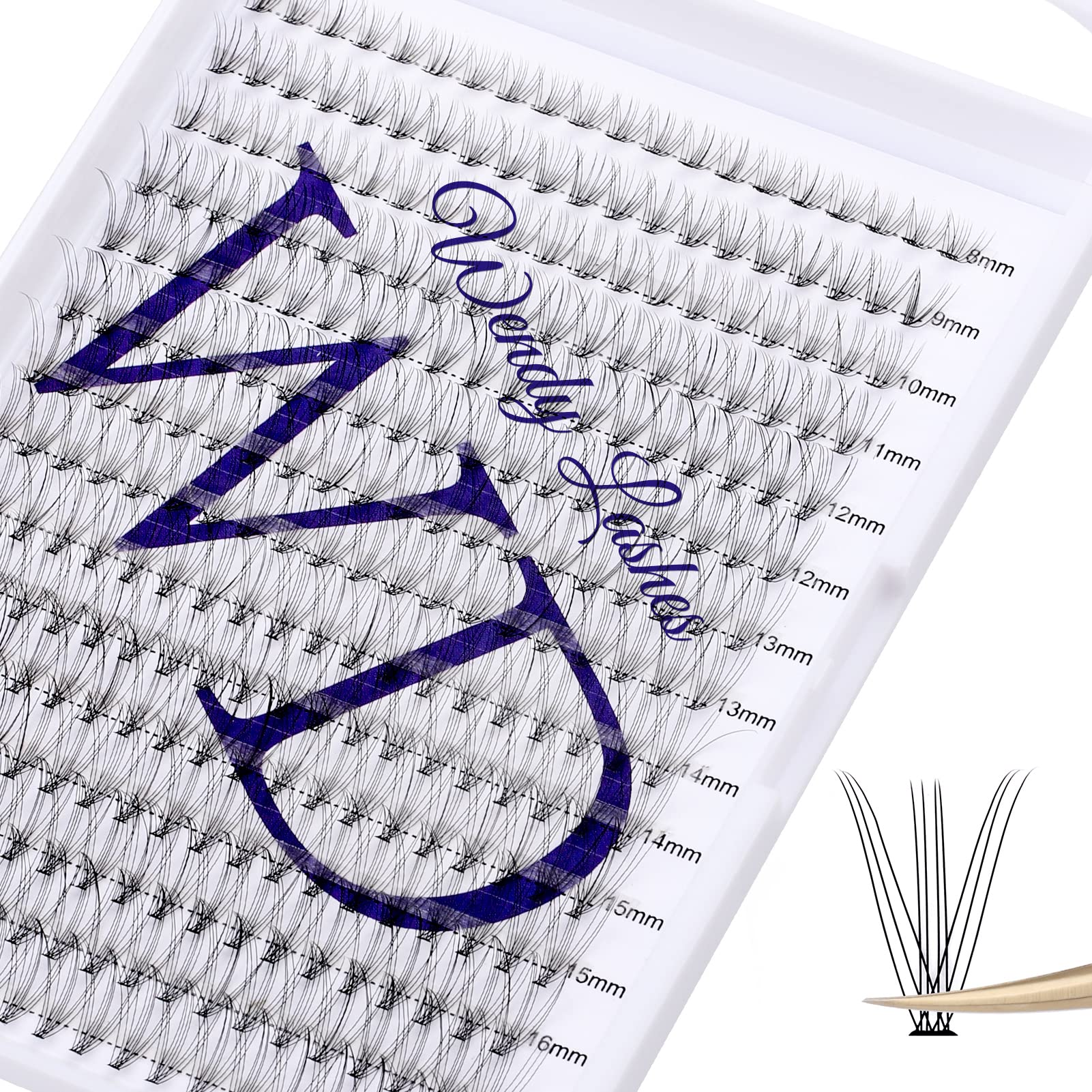 Individual Lashes 300PCS Cluster Lashes Extension D Curl 10D 0.07mm 8-16mm Mixed Lash Clusters Wide Stem Individual Eyelashes Clusters DIY Eyelashes Extensions at Home(Cluster-10D-0.07-D-MIX8-16) — image 1