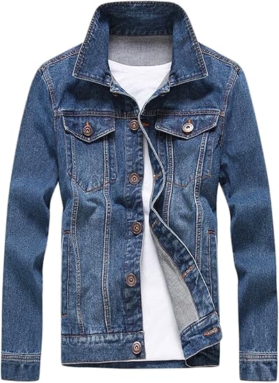Amazon Genericメンズファッションソリッドカラーアンティークデニムジャケット カラー ブルー コート ジャケット 通販