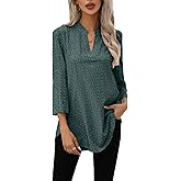 Women's 2025 Fashion Tops Long Sleeve V Neck Business Casual Blouses Tees Shirts Trendy Clothes Bohemian Outfits