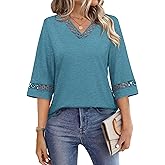 WIHOLL Womens Tops Eyelet Lace V Neck Bell Sleeve Blouses Dressy Casual Work Shirt 2026 Summer Spring Fashion Clothing