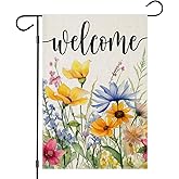 EKOREST Welcome Spring Flowers Garden Flags for Outside, Watercolor Floral Yard Decoration, Small Seasonal Summer Outdoor Decor for Farmhouse Holiday,12x18 Inch Double Sided