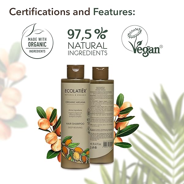 ECOLATIÈR ARGAN OIL SHAMPOO – 98.6% NATURAL, VEGAN, HYDRATING & STRENGTHENING, ALMOND OIL & HIBISCUS EXTRACT FOR REVITALIZED HAIR, GENTLE FOR ALL HAIR TYPES, 8.5 FL OZ / 250ML