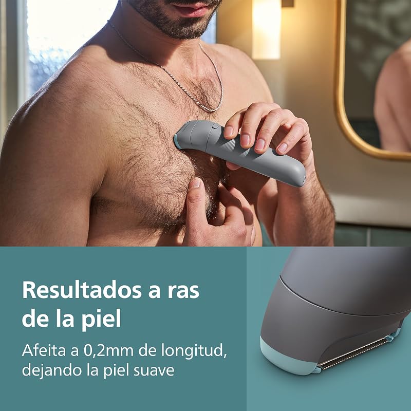 Body Shaver series 3000 - Depiladora masculina com sistema de proteção, Guarnições e ceras das áreas íntimas, Barbear suave e fechado, 100% impermeável, autonomia de 80 min., BG3480/15.