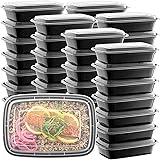 50-Pack Meal Prep Plastic Microwavable Food Containers For Meal Prepping With Lids 28 oz. 1 Compartment Black Rectangular Reu