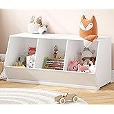UTEX Stackable Toy Storage Cabinet, Wooden Cubby Organizer, White Shelf for Playroom, Bedroom, Living Room, Nursery, 3 Cubes