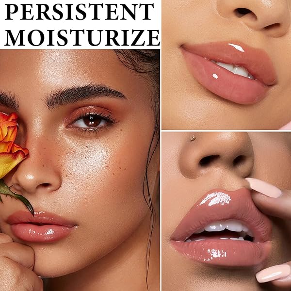 LIP PLUMPING LIP GLOSS,BIG BRUSH HEAD LIP OIL HYDRATING NOURISHING & SMOOTH GLOSSY LIP GLOW OIL,MOISTURIZING TINTED LIP GLOSS LIP BALM SHINY AND VEGAN PLUMPING LIP TINT CARE(#01 TRANSPARENT NUDE)