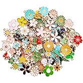 MARFOREVER 120 Pcs Valentine's Day Floral Themed Charms, Spring Flower Charms for Jewelry Making Assorted Gold Enamel Charm Pendants for Valentine DIY Necklace Bracelet Earrings Supplies Girl Women
