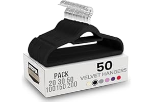Utopia Home 50 Pack Premium Non Slip Tie Bar Velvet Hangers - Heavy Duty Velvet Hangers for Closet - Strong, Space Saving for