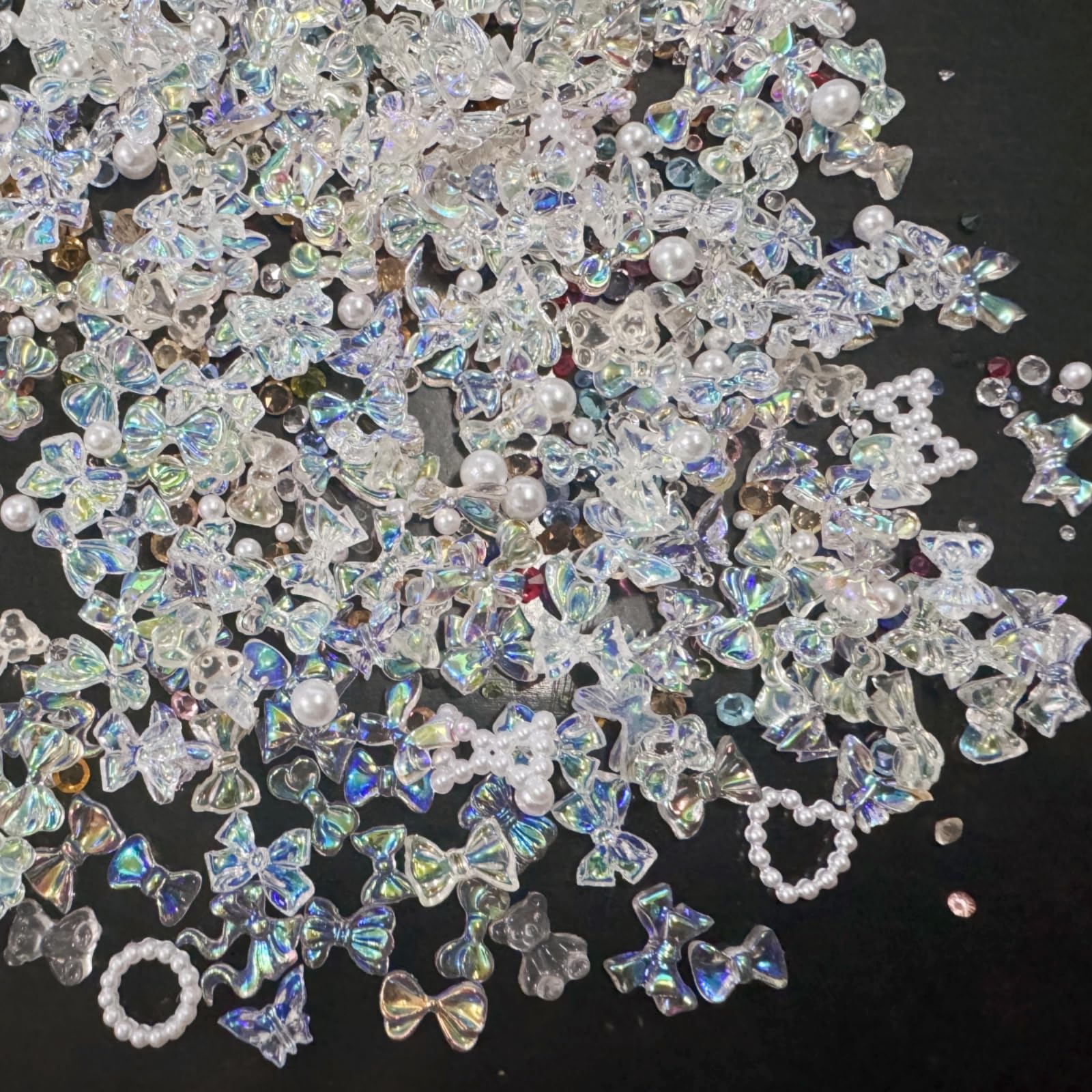 3D Nail Charms,About 400PCS Multi Shapes Random Mixed Nail Gems,Bow Bowknot Bear Heart Nail Rhinestones Nail Pearls for Nail Art Decoration DIY Crafts Jewelry Accessories (Aurora White) — image 1