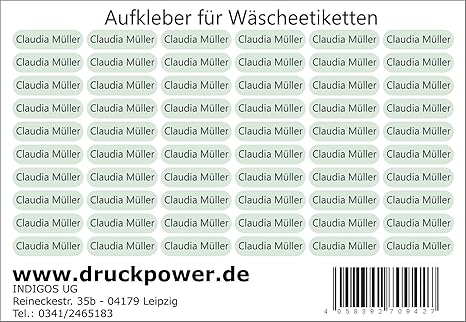 INDIGOS UG® 60 Stück Namen Aufkleber Textilien - 25x10mm mint für Wäscheetiketten - Schulkleidung Kleidung Kleidungsetiketten