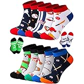 Floraltop 10 Pairs Funny Baseball Socks for Boys Novelty Sport Athletic Ankle Socks Team Gifts for Baseball Lover Kids 8-12