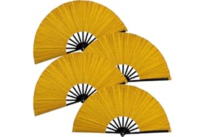 SIISSAPEKSID 4 PCS Boots on The Ground Fan, Clap Fans for Line Dancing, 13" Glitter Large Rave Fans,Folding Clack Handheld Foldable Hand Fan for Dance, EDM Music Festivals & Parties(Golden)