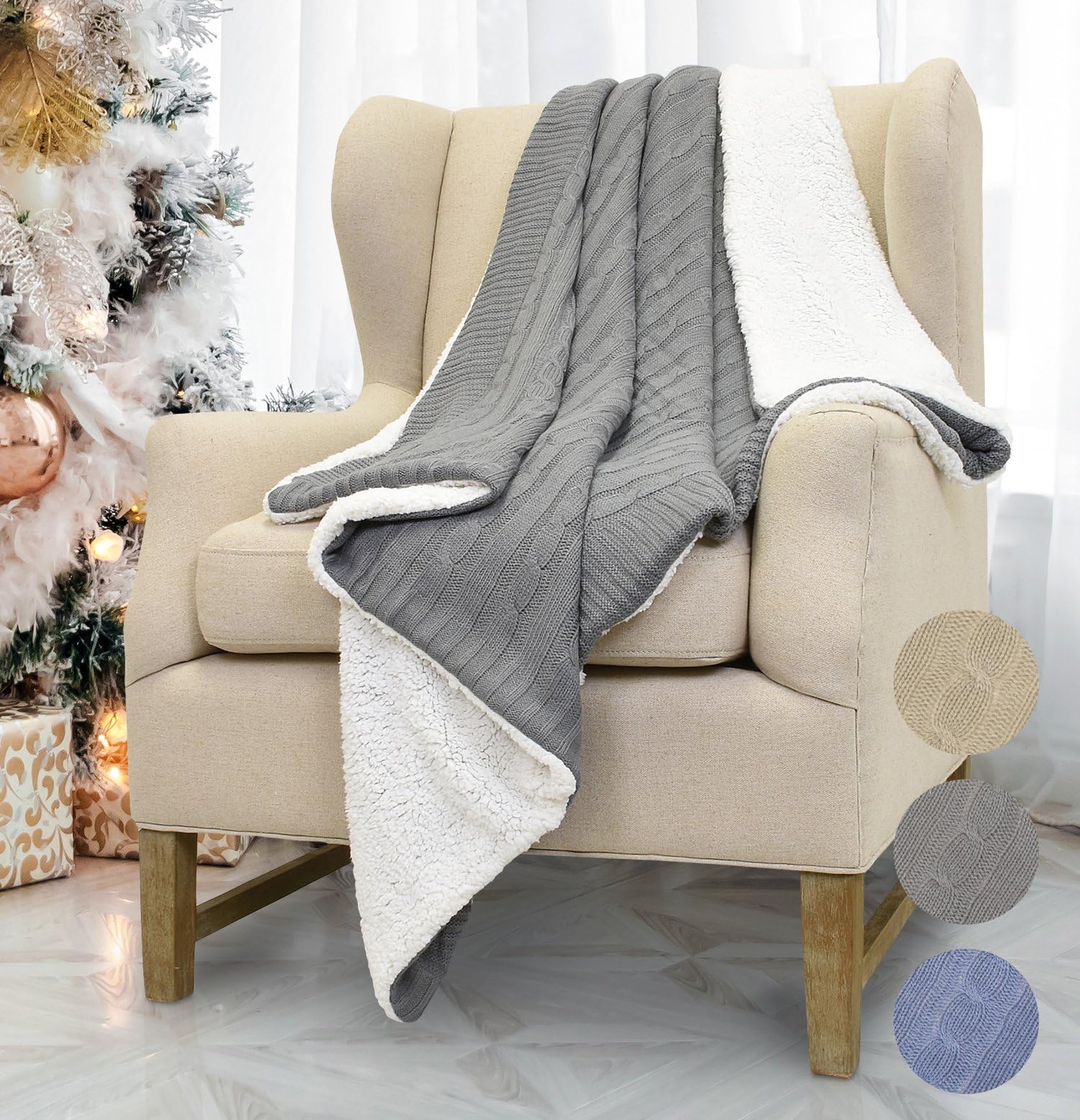 Tartan Sherpa Throw Blanket, Reversible Cozy Fleece Blanket, Warm Super Soft Comfort Caring Gift for Children and Adult, 152cm x 127cm (60" x 50"), by Catalonia (Gray)