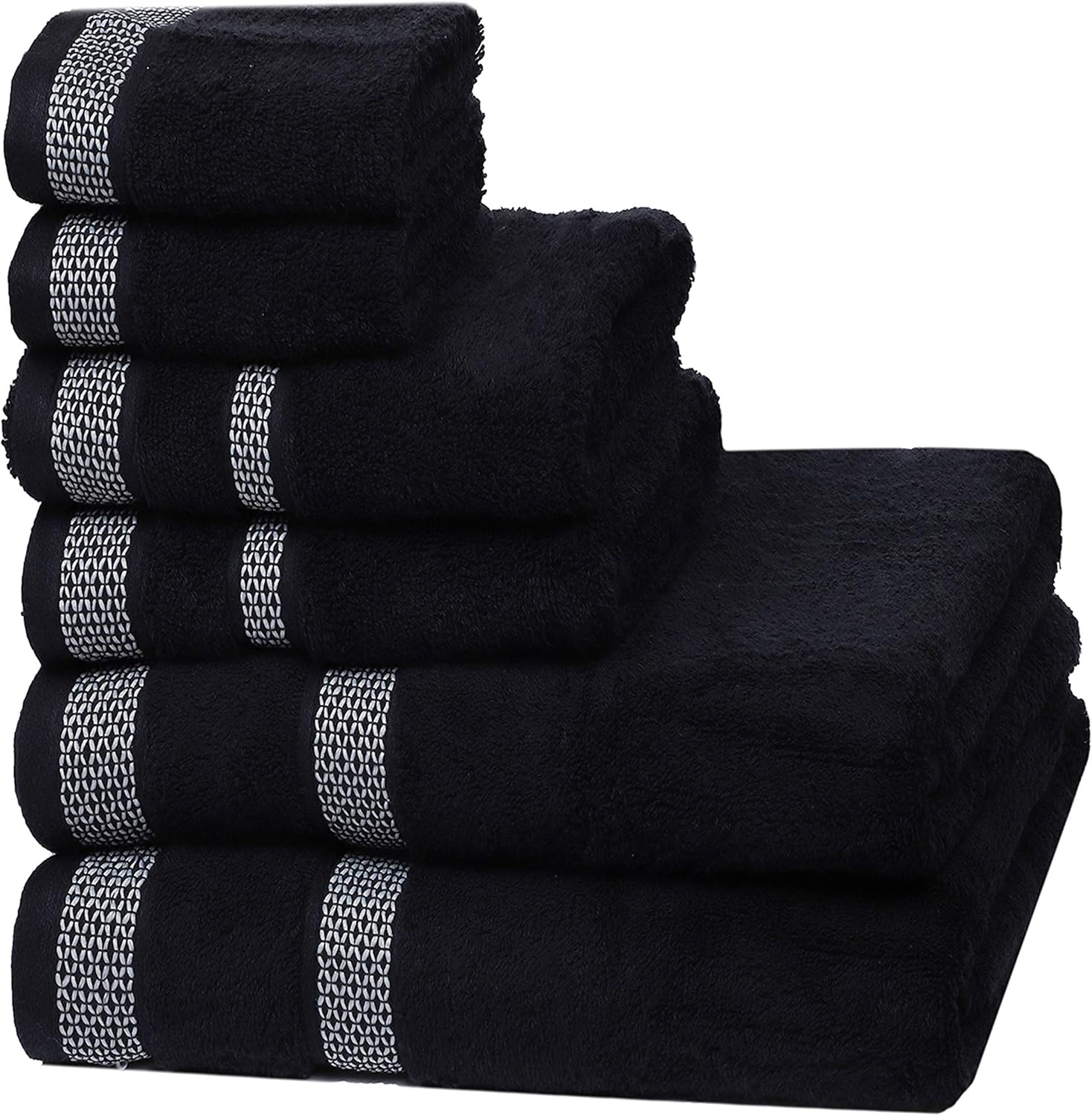 CASA COPENHAGEN Solitaire Luxury Hotel & Spa Quality, 600 GSM Egyptian Cotton, 6 Piece Turkish Towel Set, Includes 2 Bath Towels, 2 Hand Towels, 2 Washcloths, Dark Black: Home & Kitchen