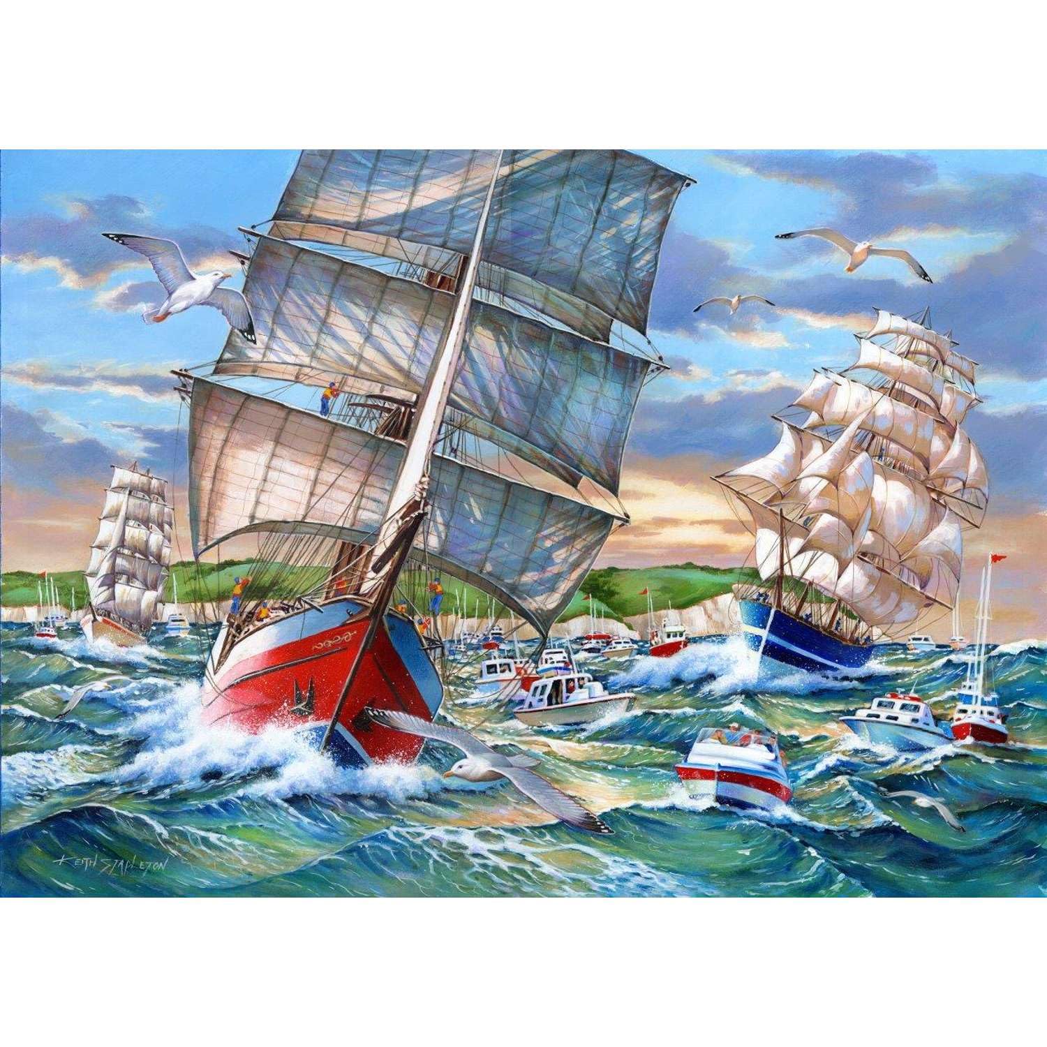 The House of Puzzles - Tall Ships Jigsaw - 1000 Piece Jigsaws For Adults, Artist Illustrated, Scenic Landscape, Deluxe Puzzle Gifts