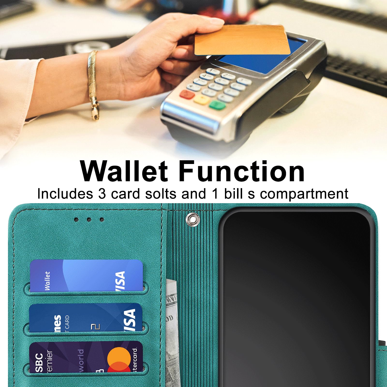 Handyhülle für Google Pixel 10a Hüllen Premium Leder Case RFID-Blockierung Klappbar Wallet Magnet Kartenfach Standfunktion Schutzhülle kompatibel mit Pixel 10a Cover,Türkis 6
