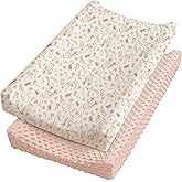 Konssy Minky Changing Pad Cover 2 Pack, Soft Minky Dots Plush Diaper Changing Table Cover Set, Breathable Changing Pad Sheets for Baby Girls Boys (Pink Spring, Blush)