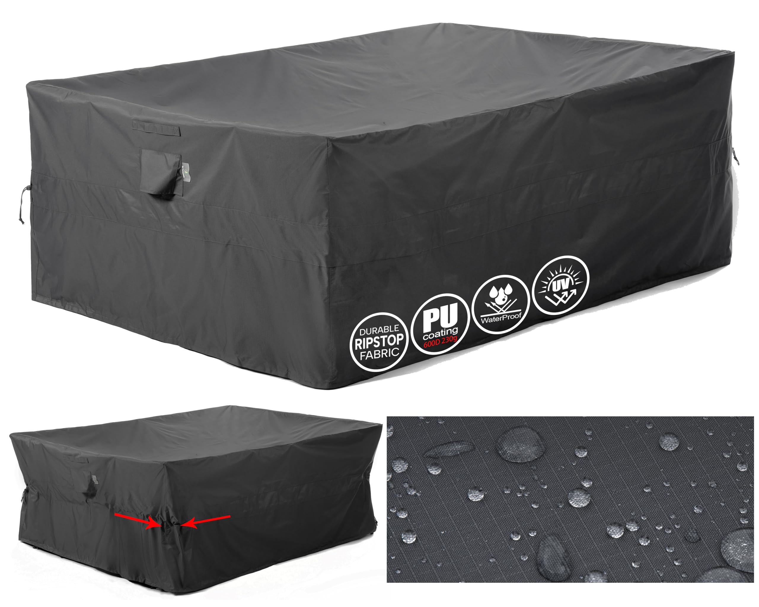 F&J Outdoors Garden Furniture Covers Waterproof Garden Table Cover Windproof Heavy Duty UV Resistant Tear Resistant Rectangular Garden Furniture Cover, Grey, 259×188×84cm