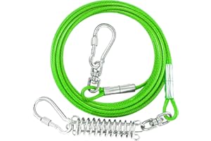 EVILPLAN Dog Tie Out Cable for Outside,30FT Long Dog Leash&Chains with Swivel Hook and Shock Spring,Small-Large Dog Runner Cable for Yard,Heavy Duty Dog Lead Line for Outdoor and Camping (250lbs 30FT, Green)