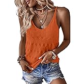 Allimy Womens Pointelle Knit Top V Neck Strappy Tank Tops Summer Sleeveless Blouses Shirts Tops