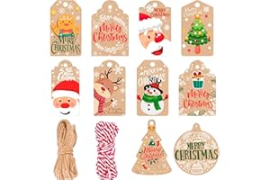 102 Pcs Christmas Gift Tags with String, Xmas Gift Tags for Christmas Presents, Christmas Tags Twine for Christmas Party Deco