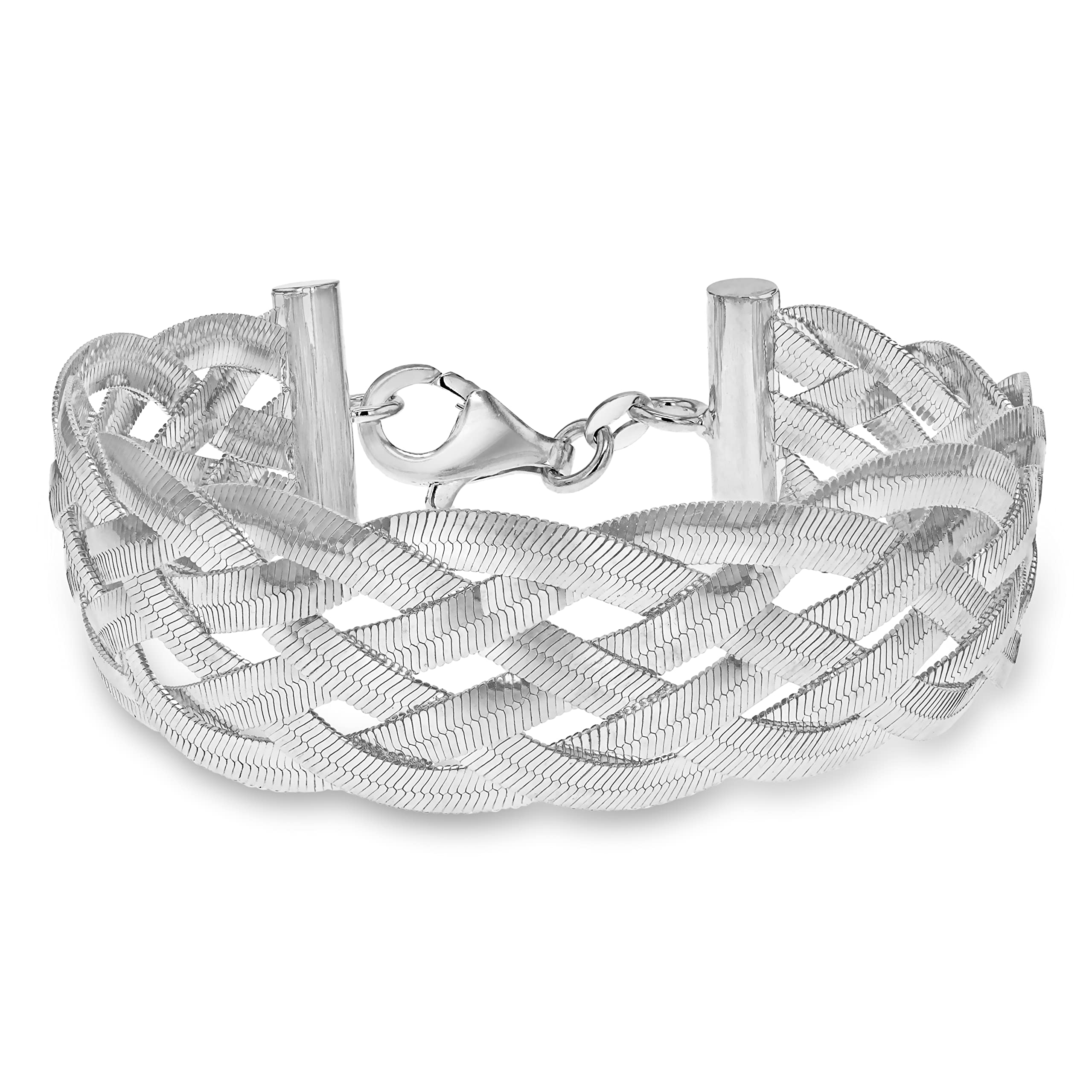 Tuscany Silver Women's Sterling Silver Six Strand Plaited Herringbone Bracelet