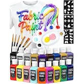 TMOL Fabric Paint Set - Permanent &amp; Washer Safe, 18 Vibrant Colors, in Bottles (60ml/2oz), Non-Toxic Certified Fabric Paint with Brushes &amp; Stencils, Textile Paint for Clothes, DIY Projects &amp; Art