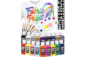 TMOL Fabric Paint Set - Permanent & Washer Safe, 18 Vibrant Colors, in Bottles (60ml/2oz), Non-Toxic Certified Fabric Paint with Brushes & Stencils, Textile Paint for Clothes, DIY Projects & Art